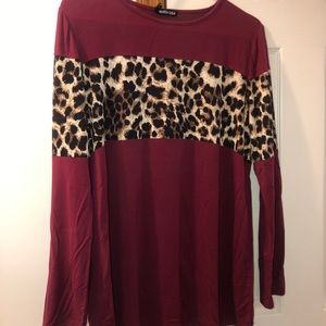 Burgundy/ Cheetah long sleeve shirt
